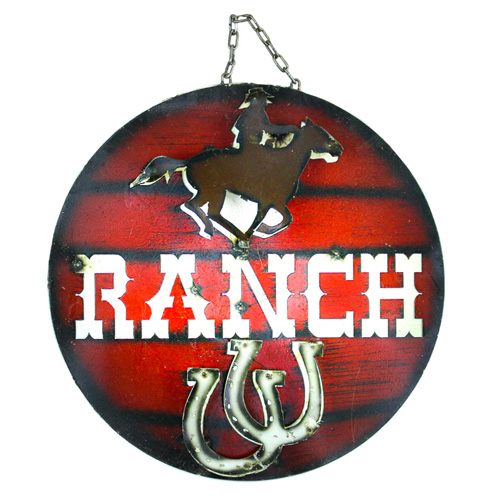 100829 Ranch With Cowboy Round Sign