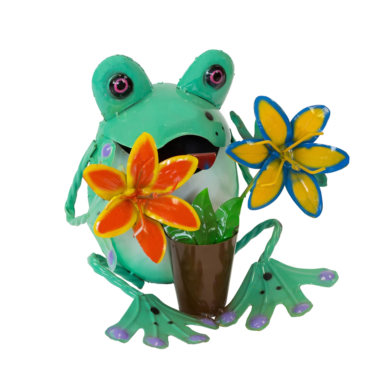 101090 Frog With Lilies Garden Statue - Small