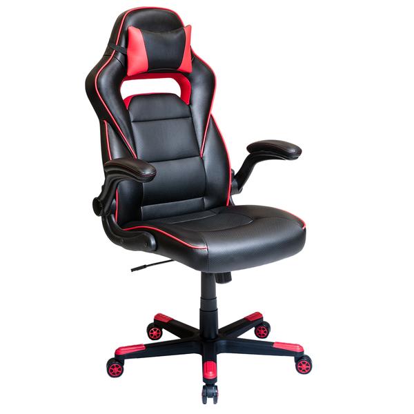 Rta-2019-bk Height Adjustable Office Chair With Detachable Headrest Pillow & Flip Up Arms, Black & Red - 45.5-59.5 X 27.5 X 29.25 In.