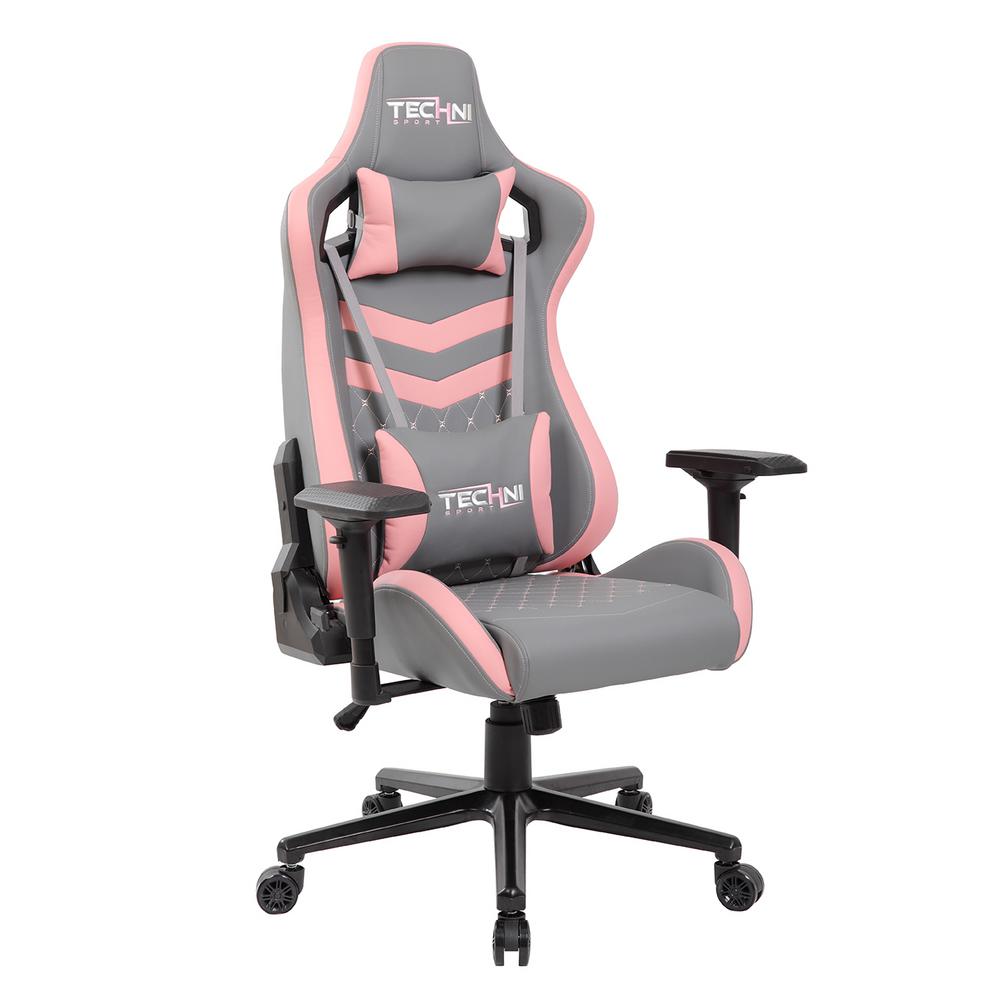 Rta-ts83-gry-pnk Ergonomic High Back Racer Style Pc Gaming Chair, Grey & Pink