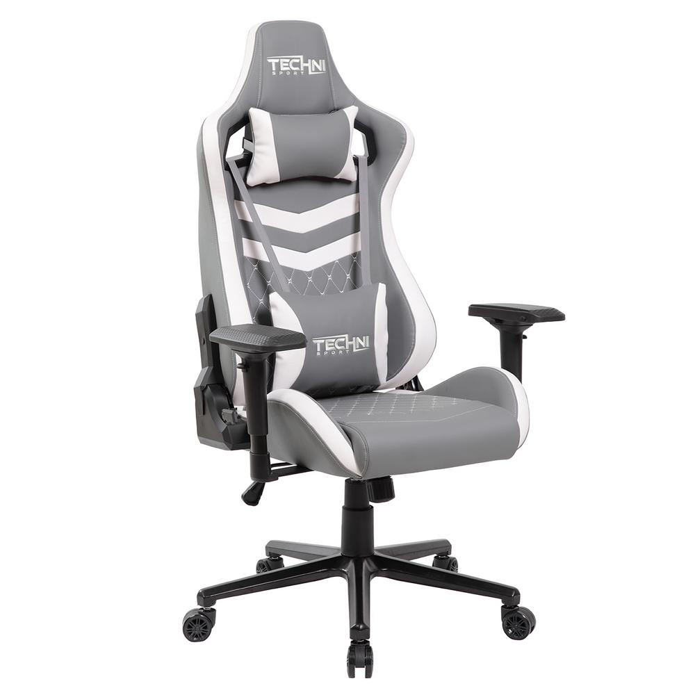 Rta-ts83-gry-wht Ergonomic High Back Racer Style Pc Gaming Chair, Grey & White