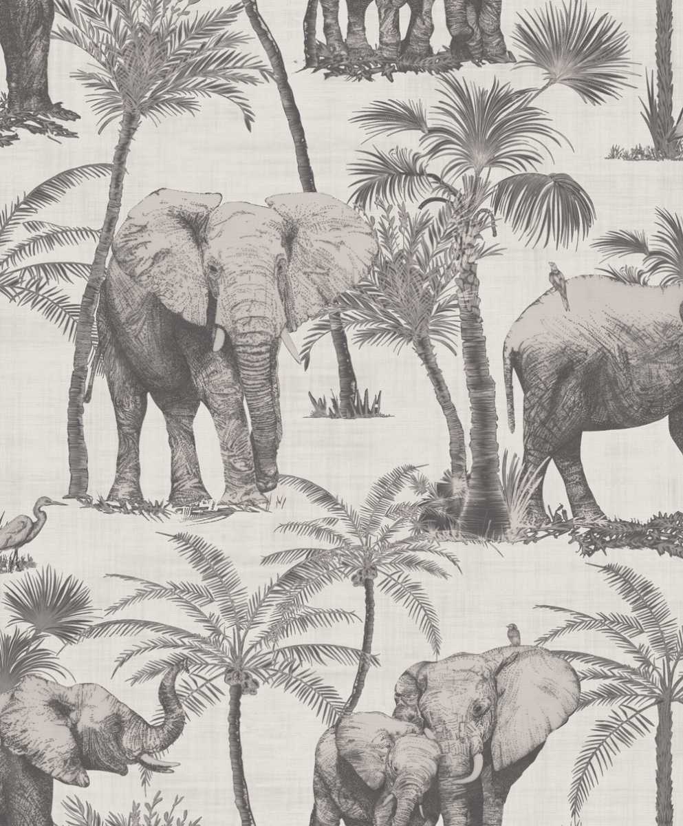 610702 Elephant Grove Non-woven Wallpaper, Charcoal
