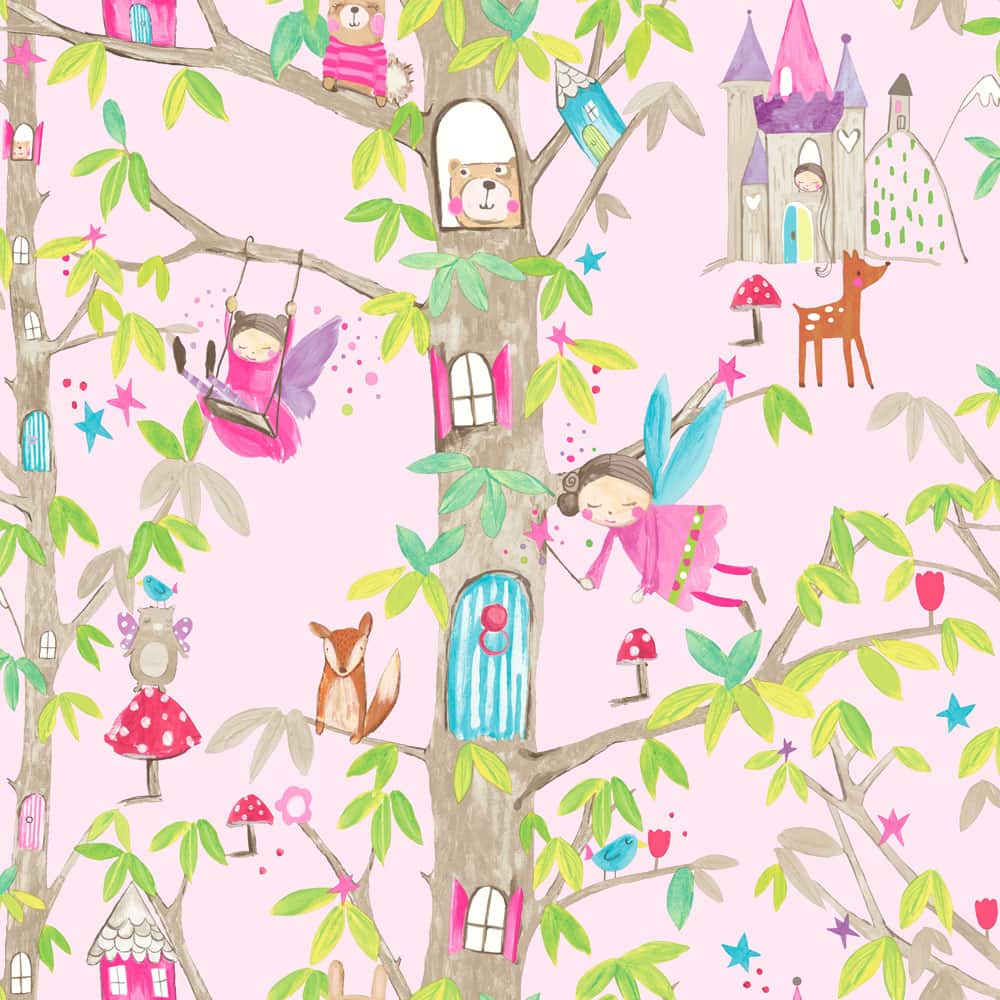 667000 Woodland Fairies Wallpaper, Pink
