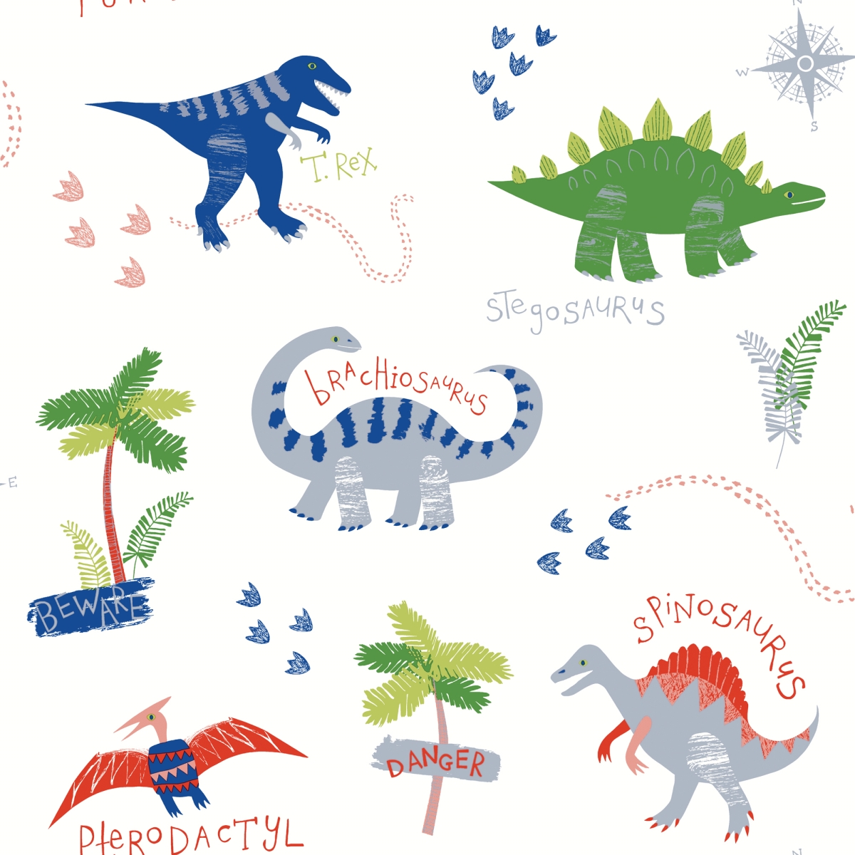667500 Dino Doodles Wallpaper, Multi-color