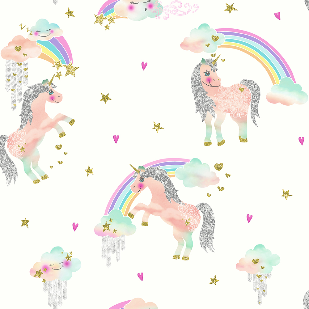 696109 Rainbow Unicorn Wallpaper, White