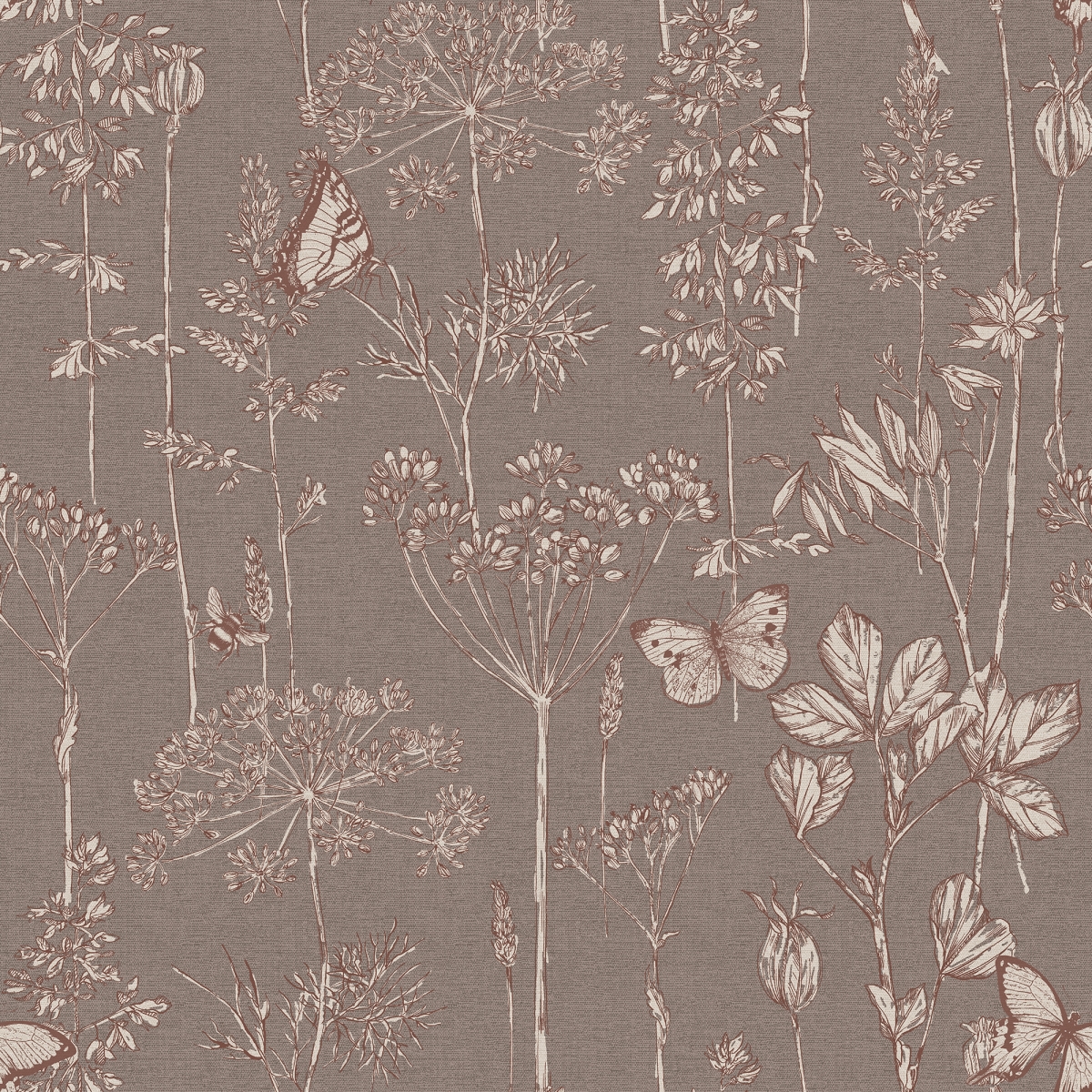 904106 Meadow Floral Non-woven Wallpaper, Chocolate