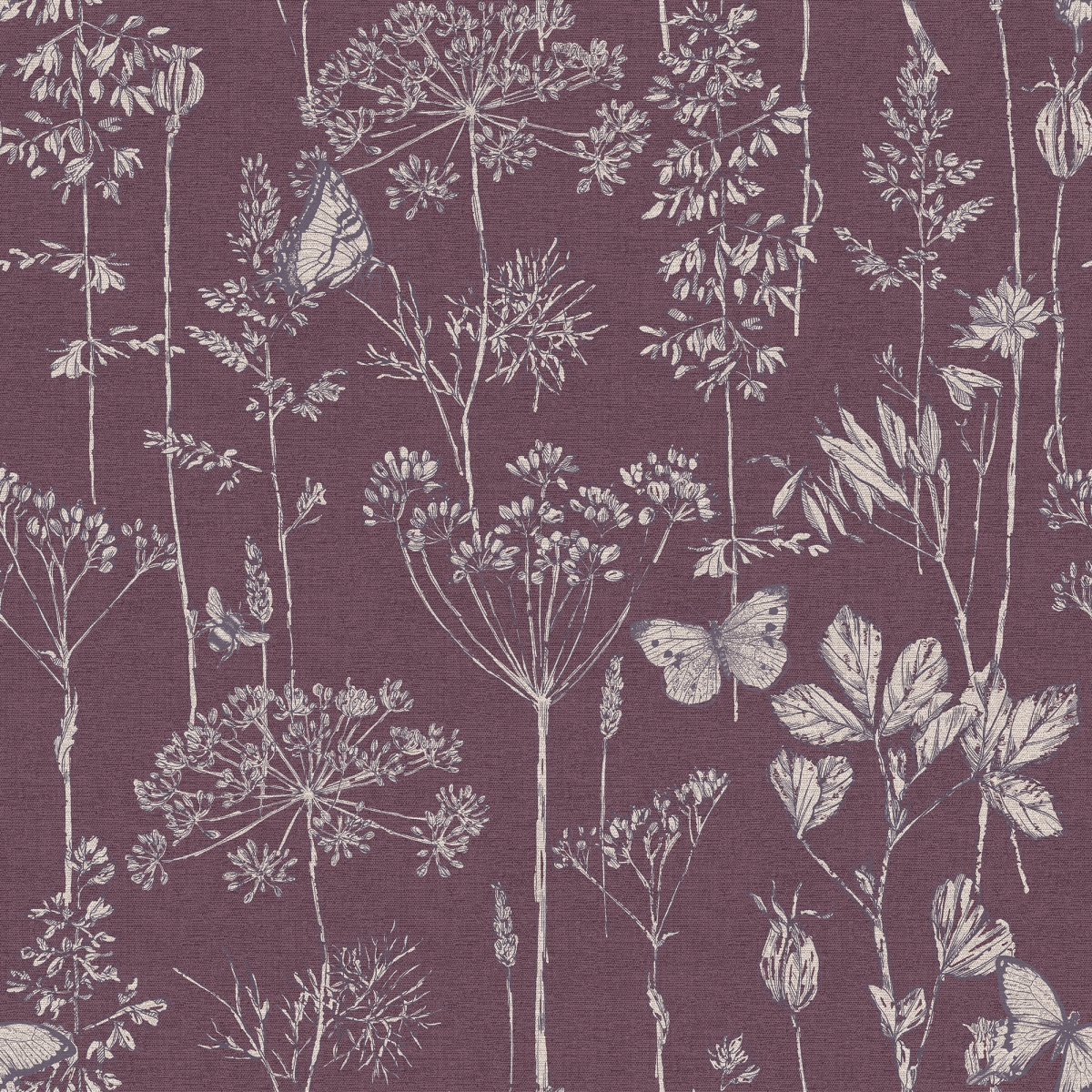 904107 Meadow Floral Non-woven Wallpaper, Plum