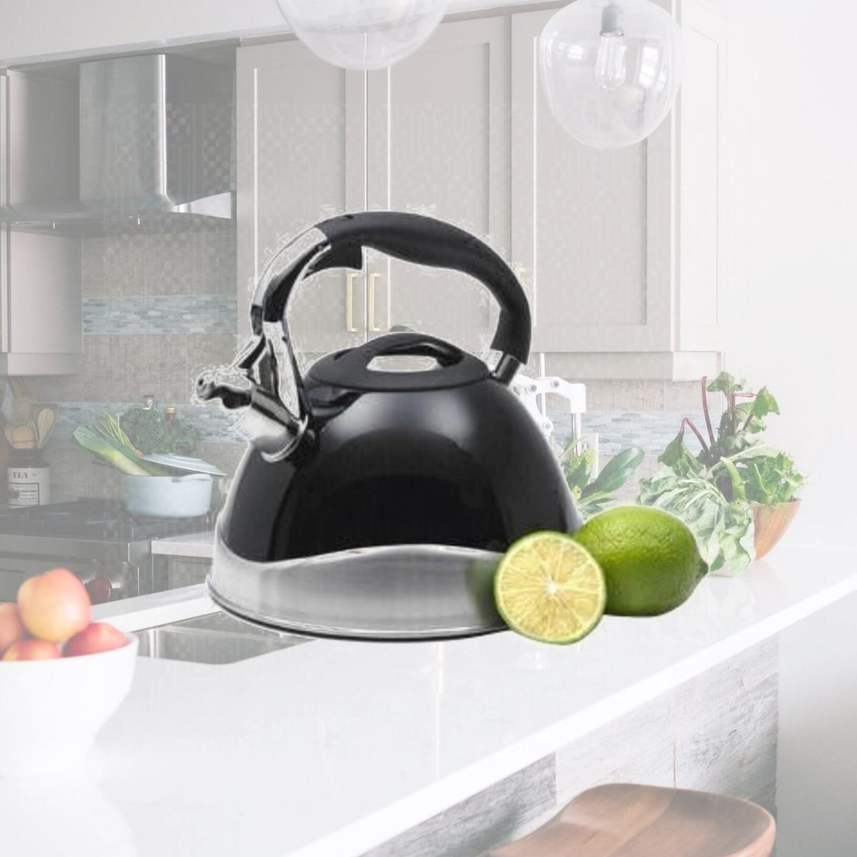 Picture of EVCO International 77051 Crescendo 3.1 Qt Whistling Powder Coated Black Tea Kettle