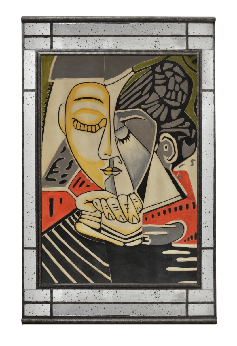 12004649 Picasso Style Mirror Edged Wall Art, Multicolor - 60 X 38 X 1.5 In.