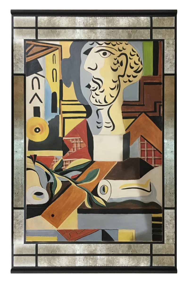 12007307 Picasso Style Manly Stubble Mirrored Framed Art, Multicolor - 60 X 38 X 1.5 In.