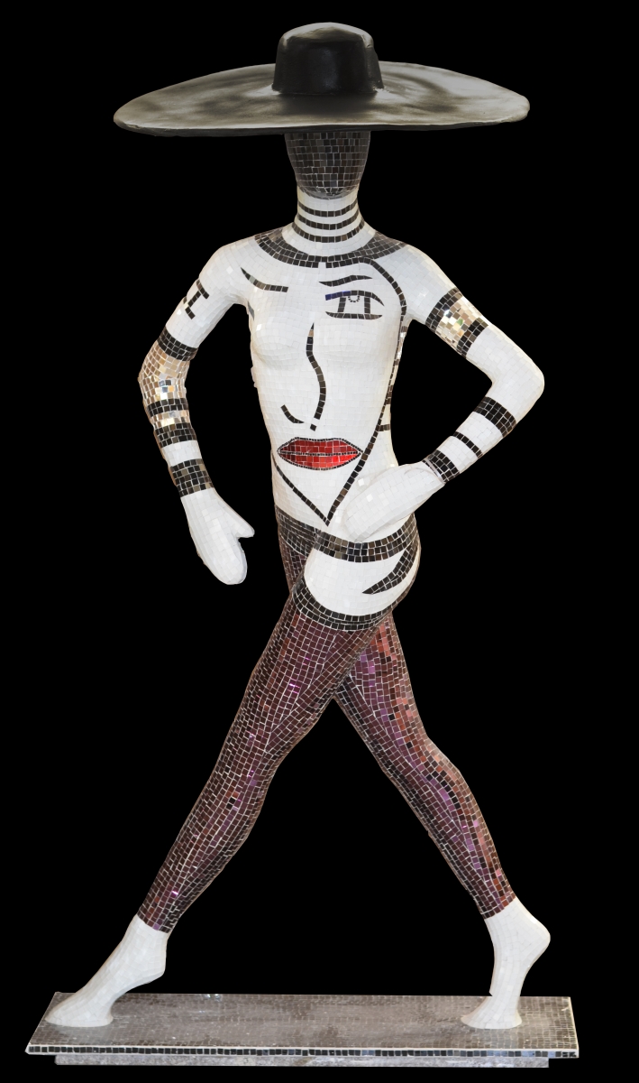 12010575 Mosaic Glass Abstract Woman Standing, Multicolor - 60.5 X 42.5 X 15.25 In.