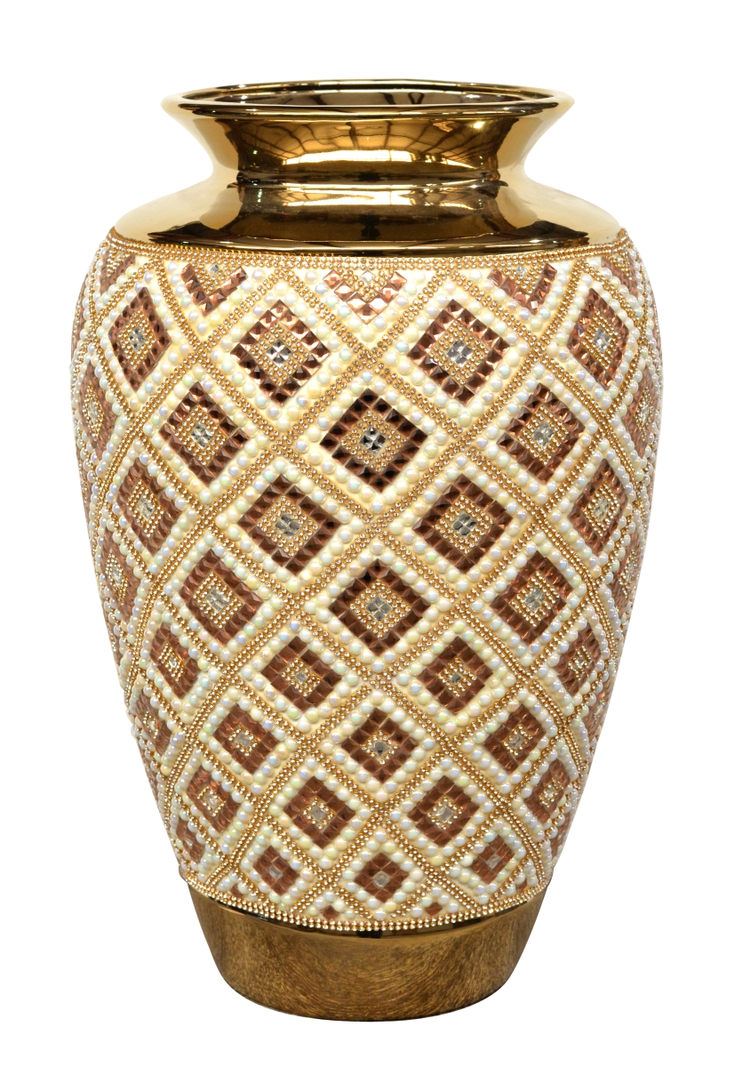 12006757 13 In. Dia. X 20 In. Tartan Jeweled Ceramic Vase - Multi Color