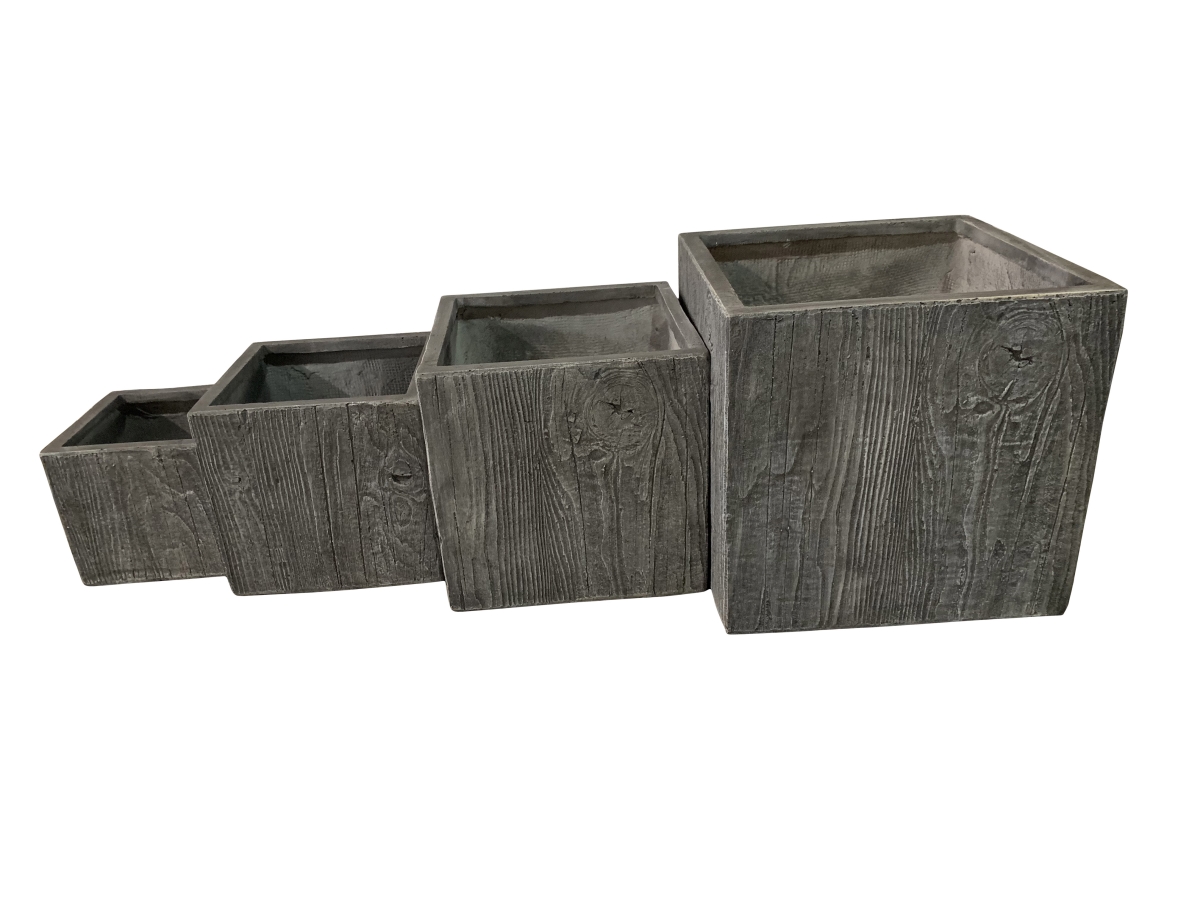 12014005 Wood Style Fiber Clay Planter - Grey - Set Of 4