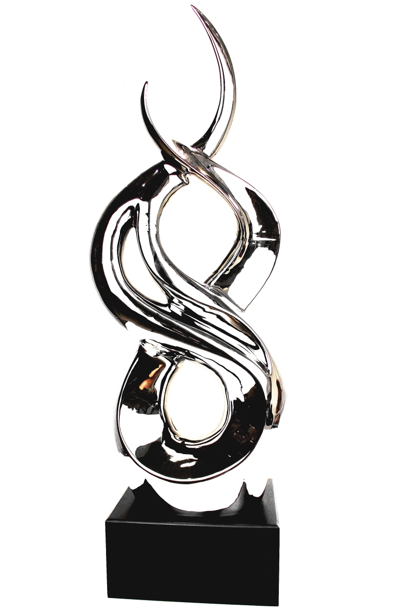 12016313 Ceramic Swirl Abstract Sculpture With Black Base, Silver