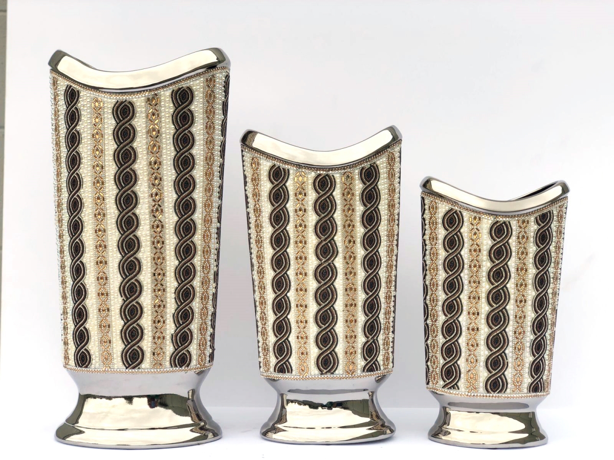 12017001 Ceramic Elegant Lateral Vases, Multi Color - Set Of 3