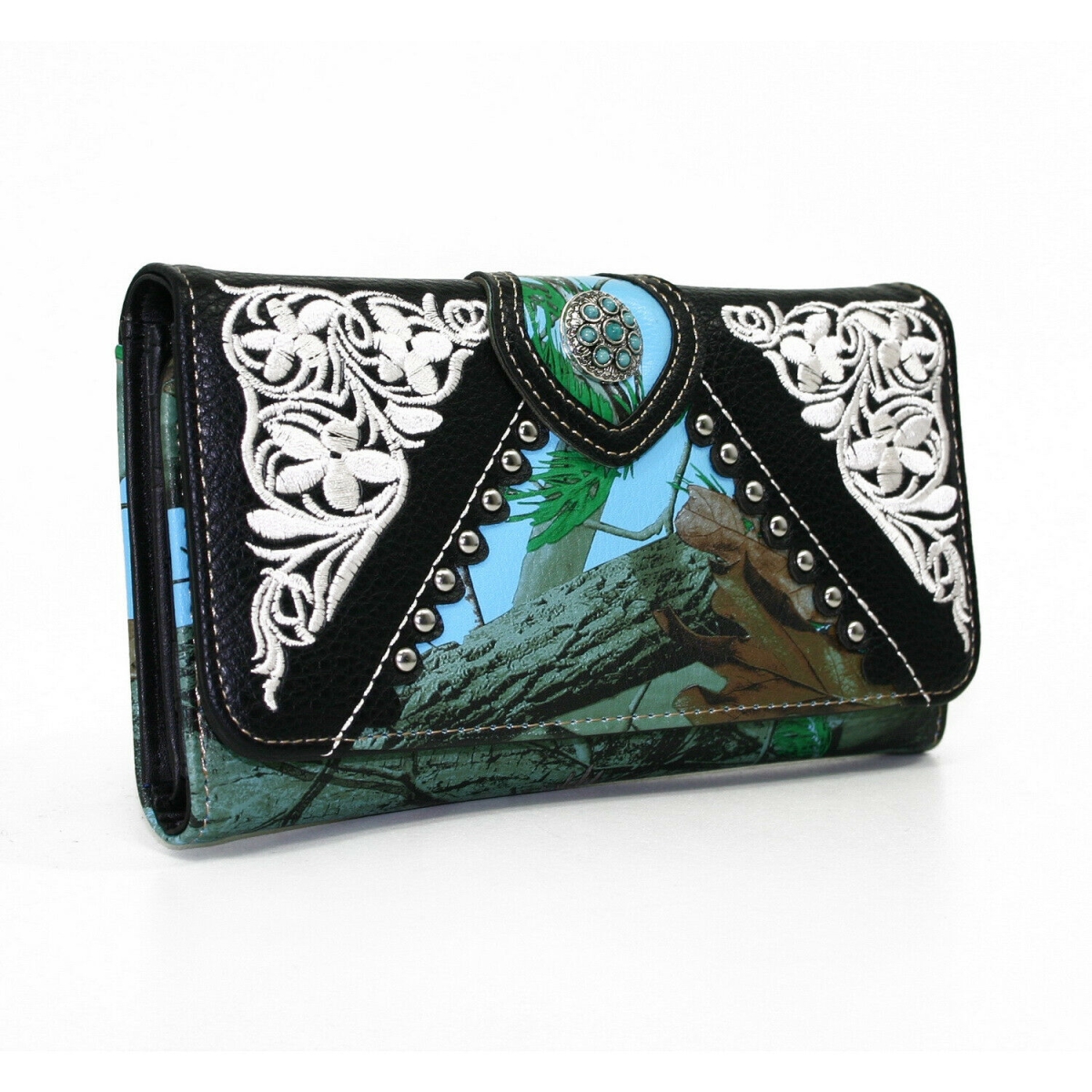 WB923-BLU-CAM 7.5 x 4.5 in. Western Turquoise Concho Accent Wallet, Blue & Cam