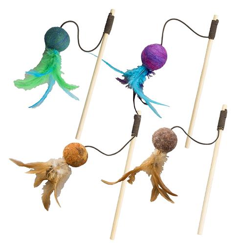 Spot Ethical Products 685-52049 Wuggles Wool Ball Teaser Wand Cat Toy - Assorted Color