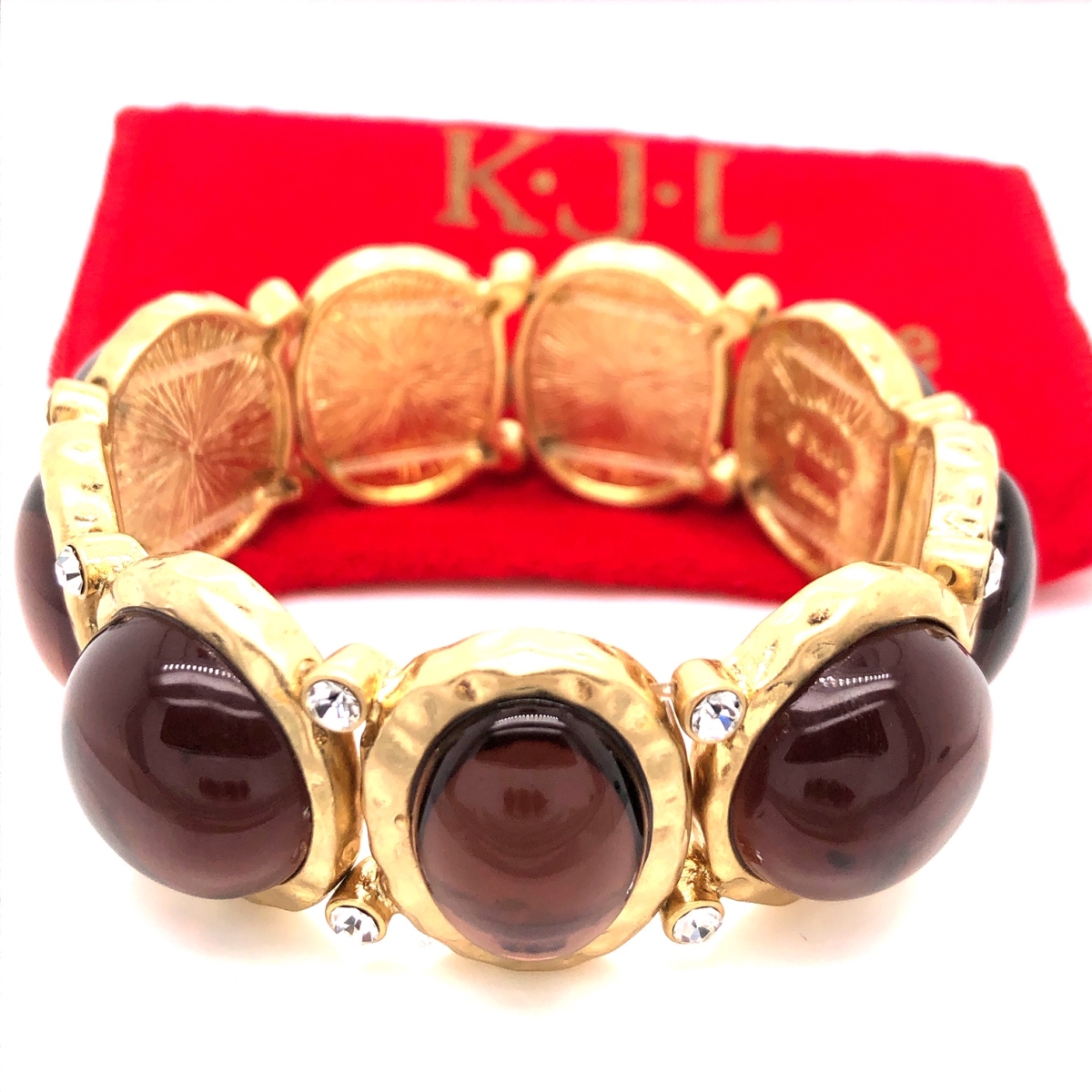 Q3367ok-brown-goldavg Cabochon & Crystal Bracelet - Brown & Gold