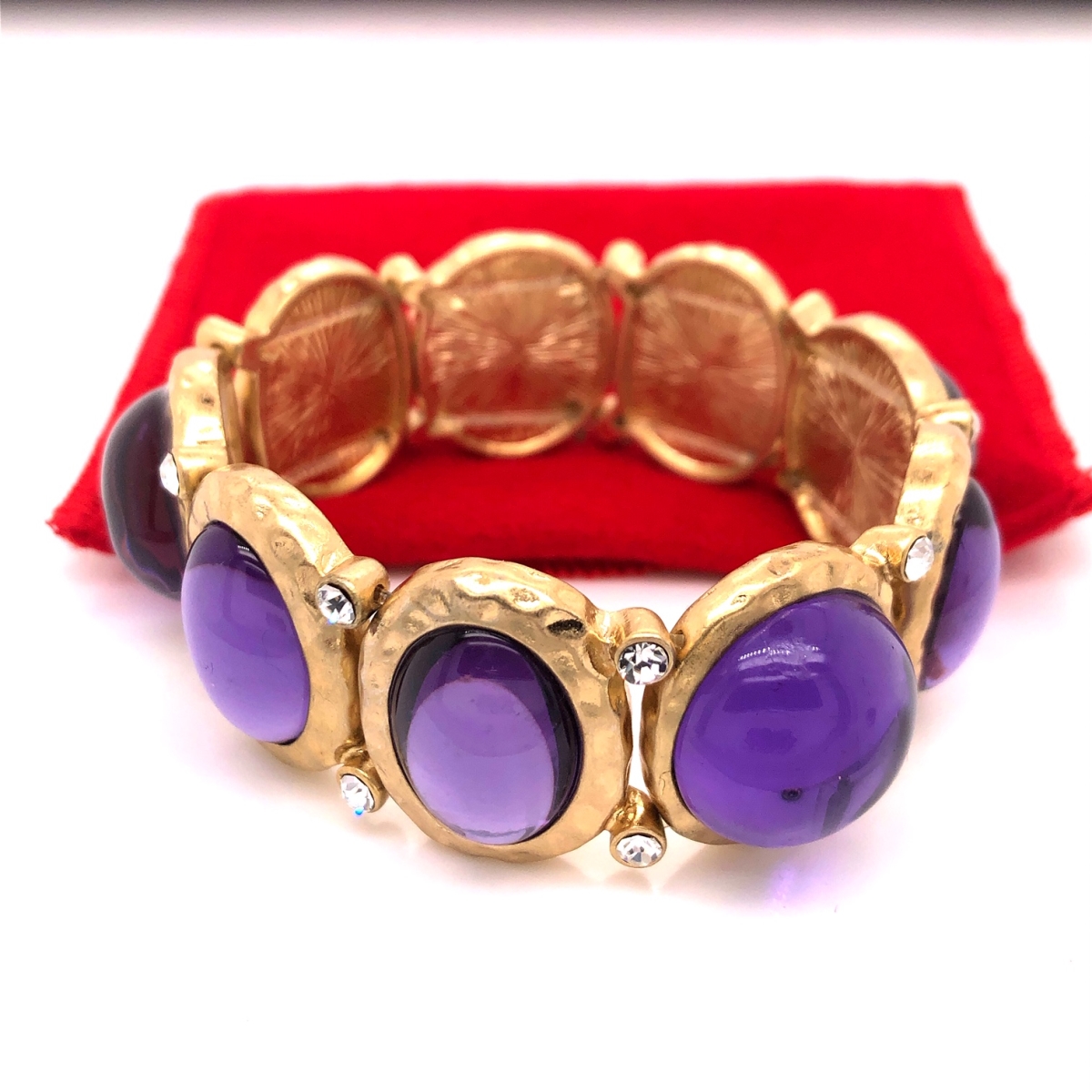 Q3367ok-purple-goldavg Cabochon & Crystal Bracelet - Purple & Gold