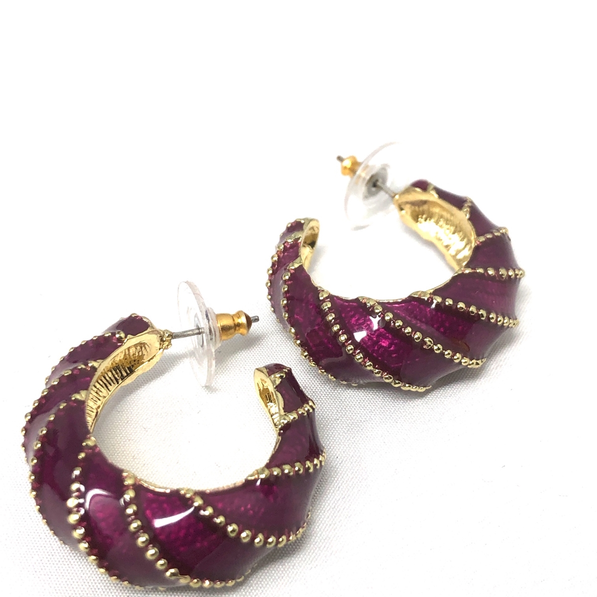 Q3566ok-purple Studded Epoxy Hoop Earrings - Purple