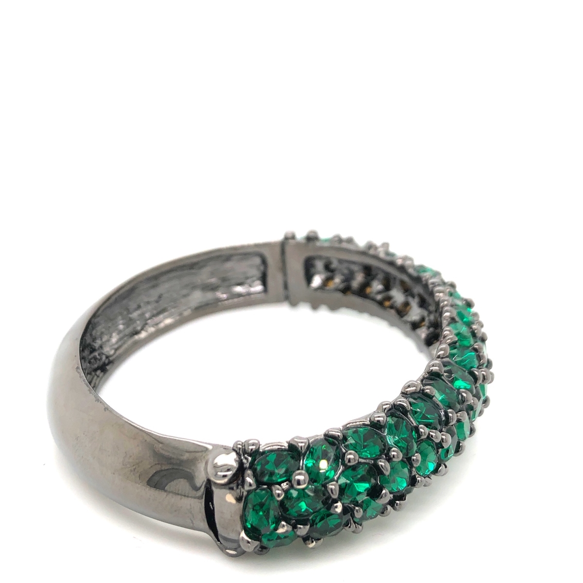 Q3603ok-green Fashionable Oval Crystal Studded Bangle Bracelet - Green