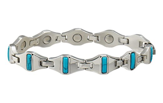 33575 Bright Stainless Turquoise Magnetic Bracelet - Large