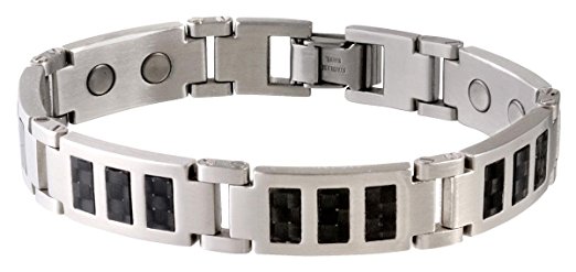 35070 Carbon Fiber Stainless Magnetic Bracelet, Black & Silver - Medium