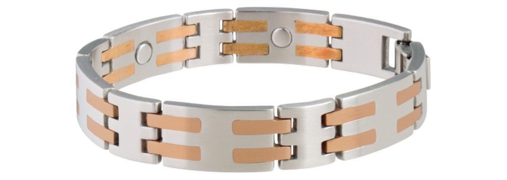56170 Stainless & Copper Bar Magnetic Bracelet - Medium