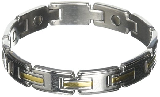 64670 Mens Magnetic Link Bracelet, Stainless Gold - Large & Extra Large