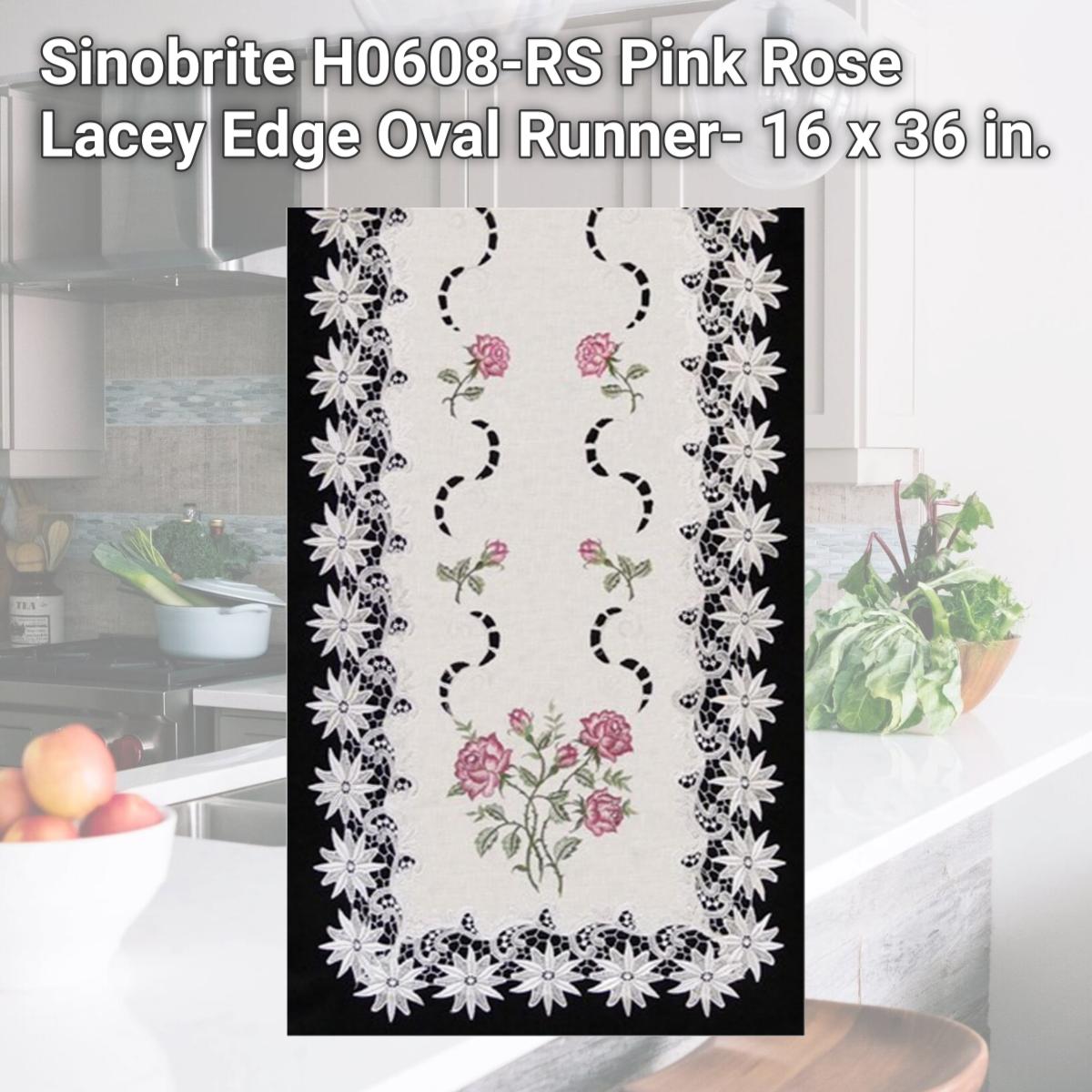 Picture of Sinobrite H0608-RS Pink Rose Lacey Edge Oval Runner- 16 x 36 in.