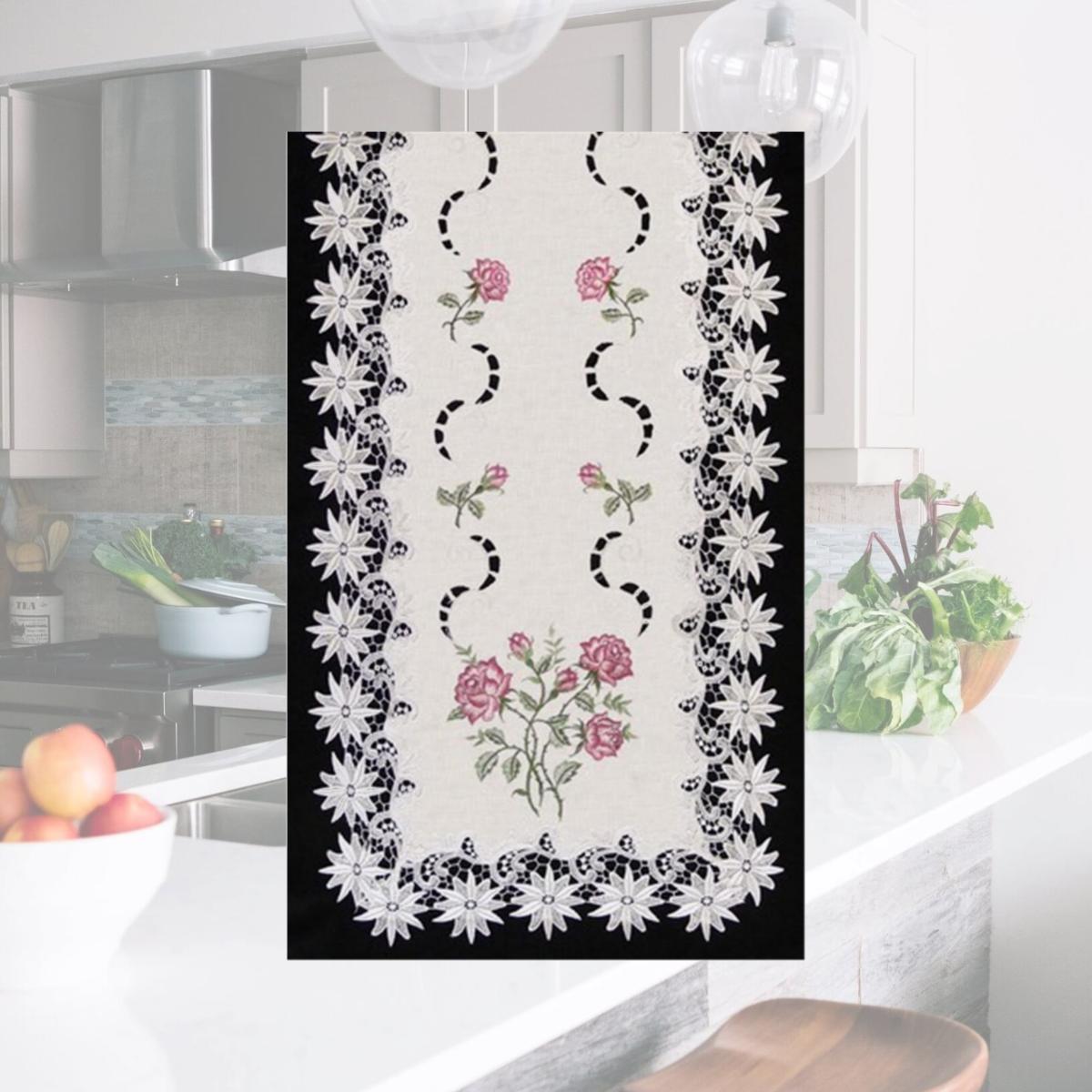 Picture of Sinobrite H0608-RS Pink Rose Lacey Edge Square Table-Topper- 44 x 44 in.
