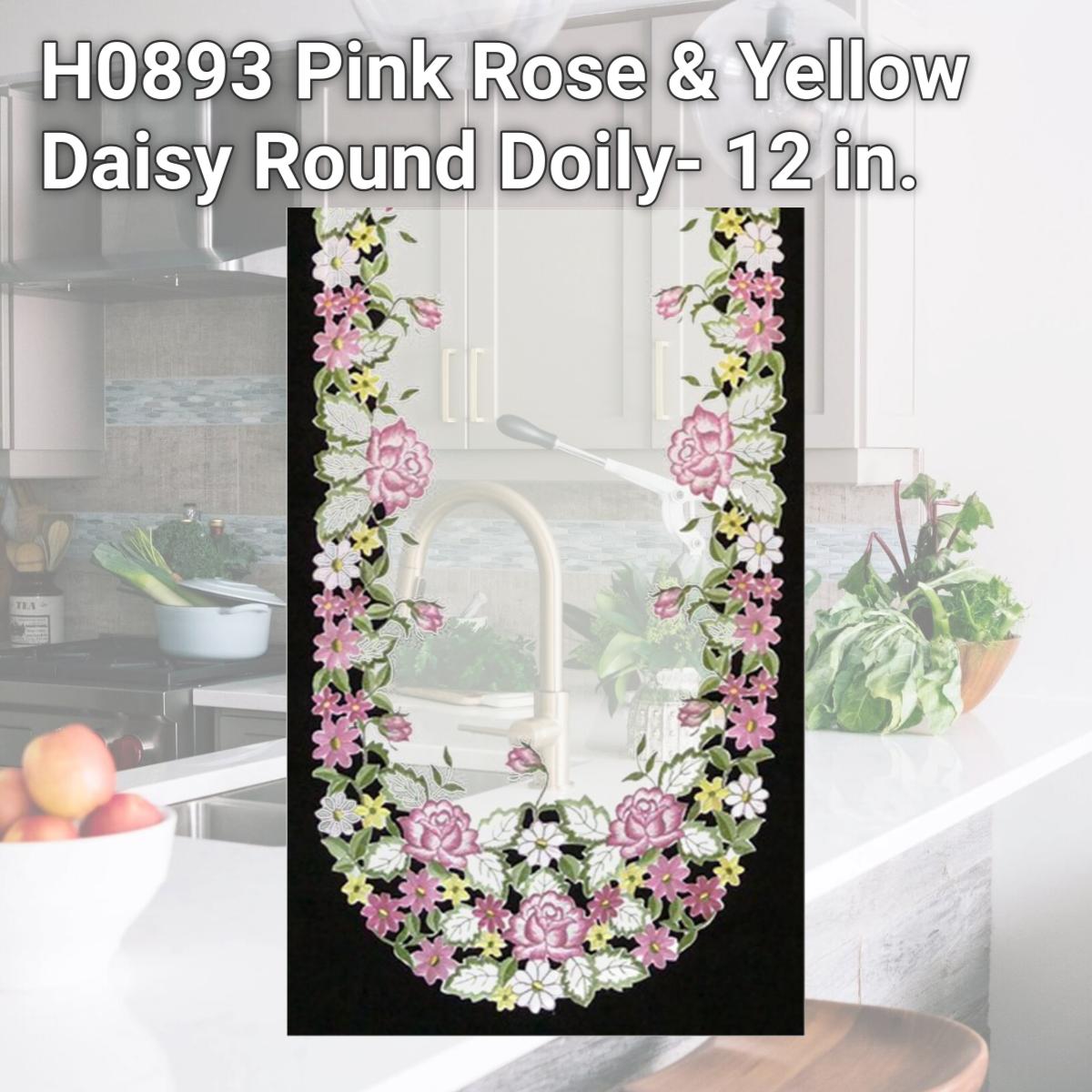 Picture of Sinobrite H0893 Pink Rose & Yellow Daisy Round Doily- 12 in.