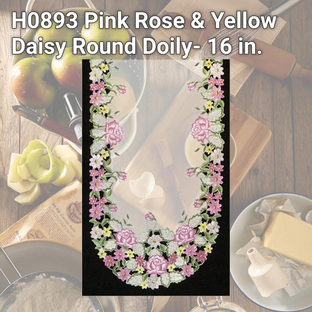 Picture of Sinobrite H0893 Pink Rose & Yellow Daisy Round Doily- 16 in.