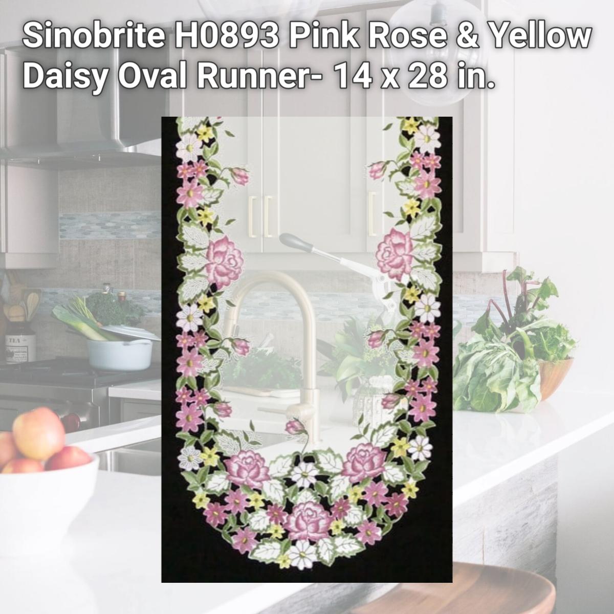 Picture of Sinobrite H0893 Pink Rose & Yellow Daisy Oval Runner- 14 x 28 in.