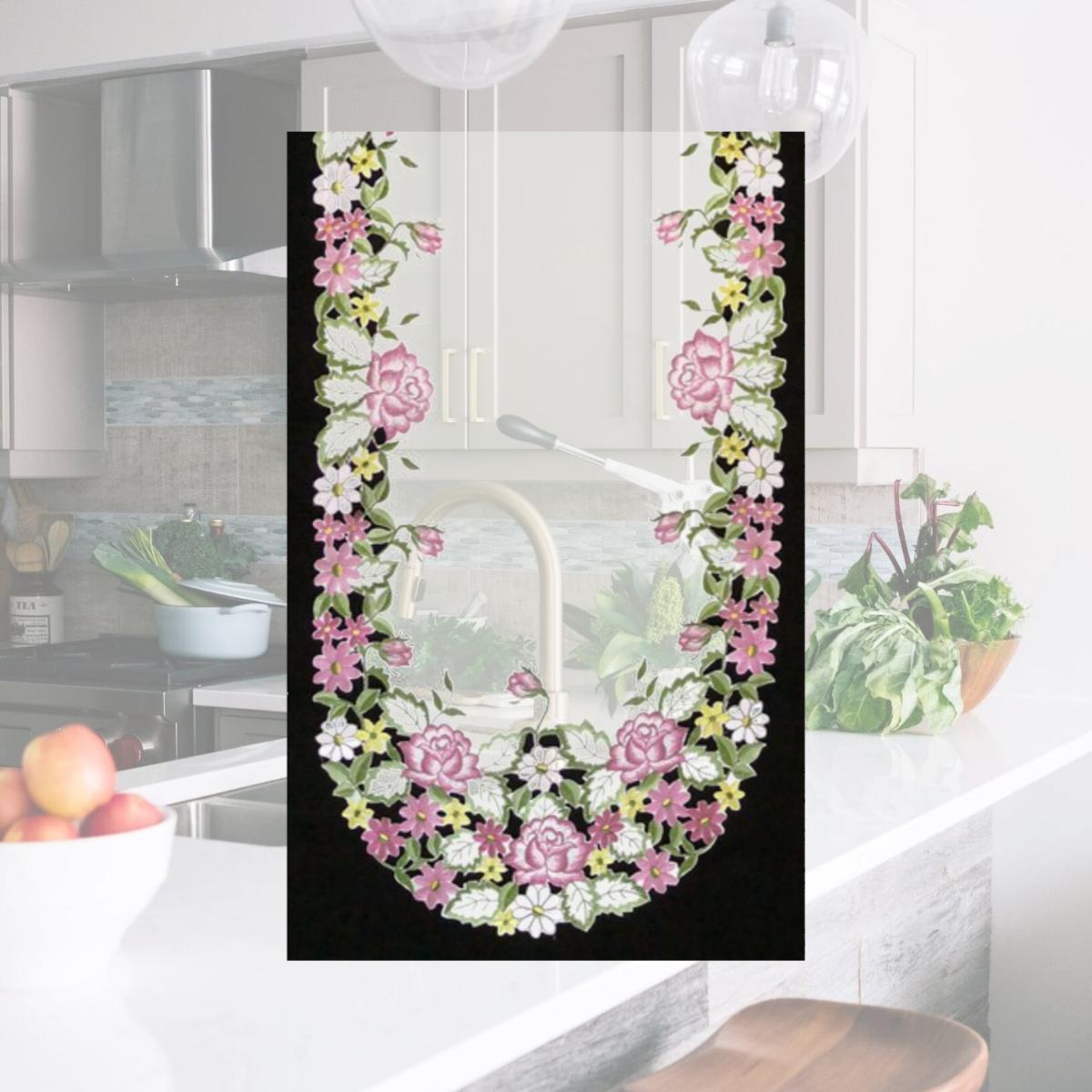 Picture of Sinobrite H0893 Pink Rose & Yellow Daisy Oval Runner- 14 x 28 in.