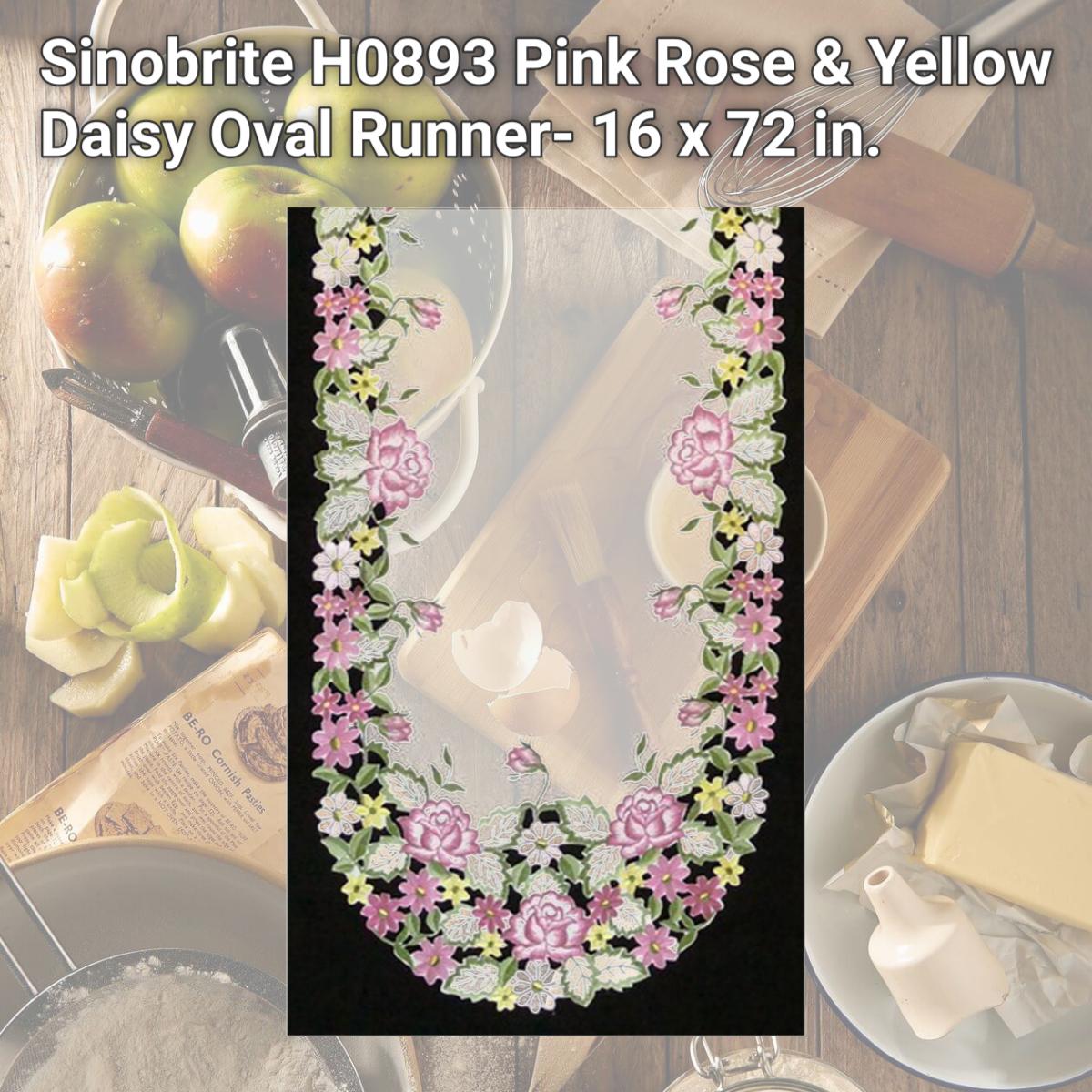 Picture of Sinobrite H0893 Pink Rose & Yellow Daisy Oval Runner- 16 x 72 in.