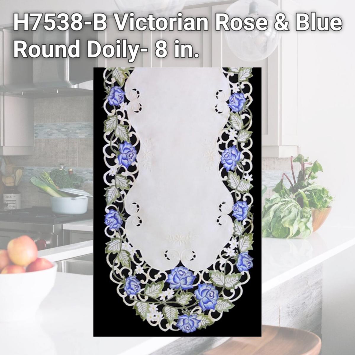 Picture of Sinobrite H7538-B Victorian Rose & Blue Round Doily- 8 in.
