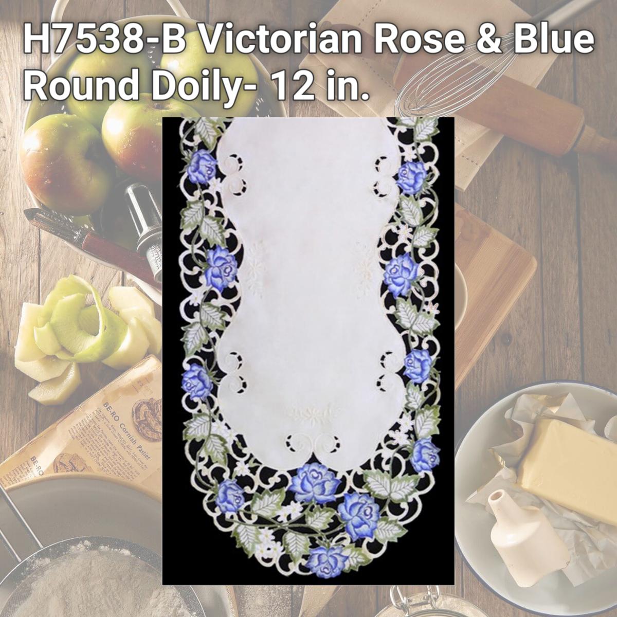 Picture of Sinobrite H7538-B Victorian Rose & Blue Round Doily- 12 in.