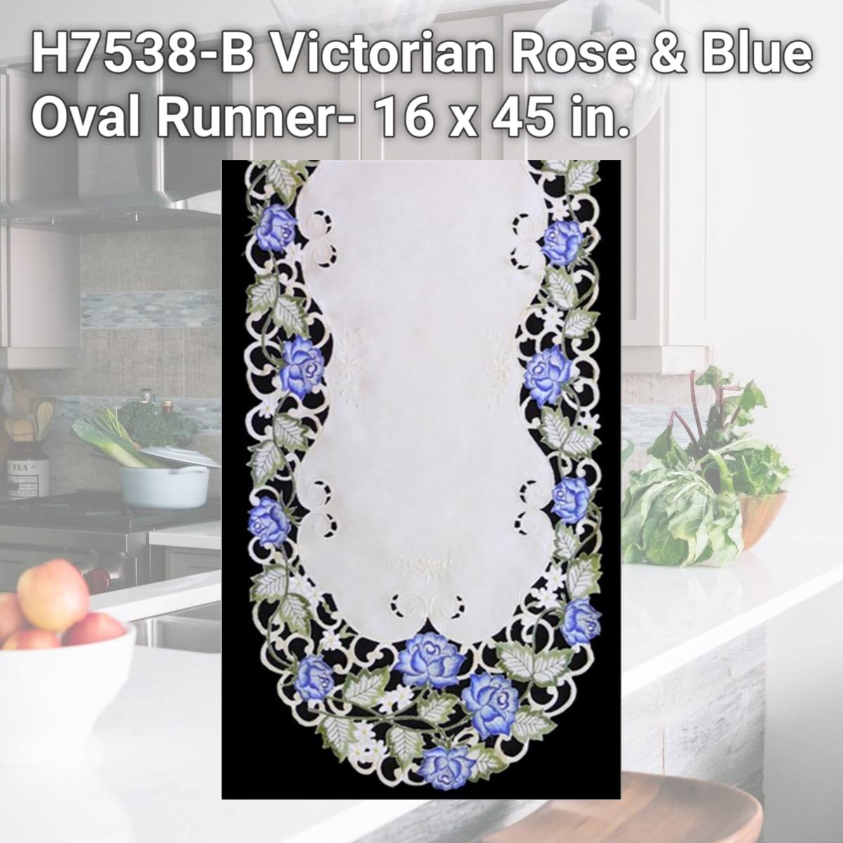 Picture of Sinobrite H7538-B Victorian Rose & Blue Oval Runner- 16 x 45 in.