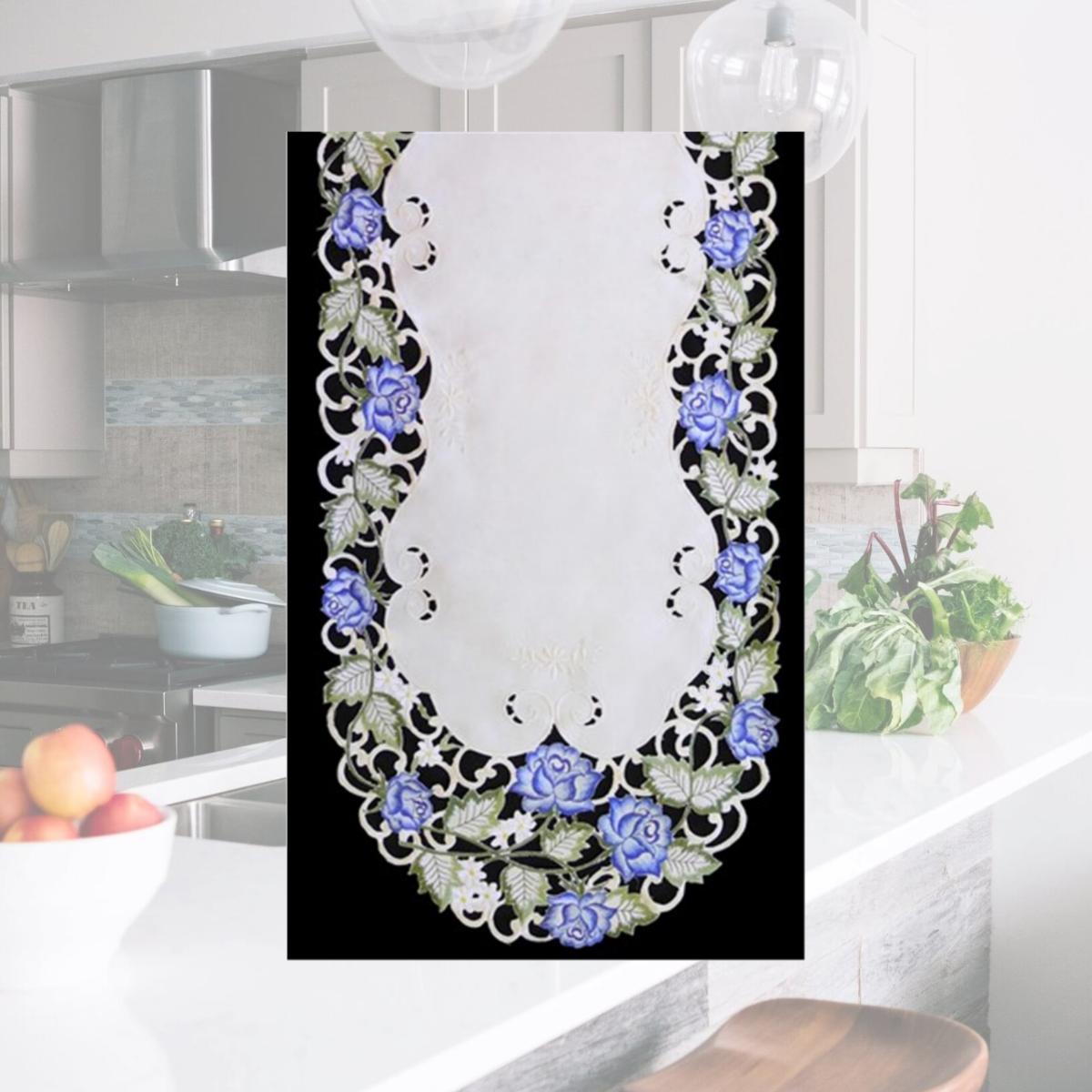 Picture of Sinobrite H7538-B Victorian Rose & Blue Oval Runner- 16 x 72 in.