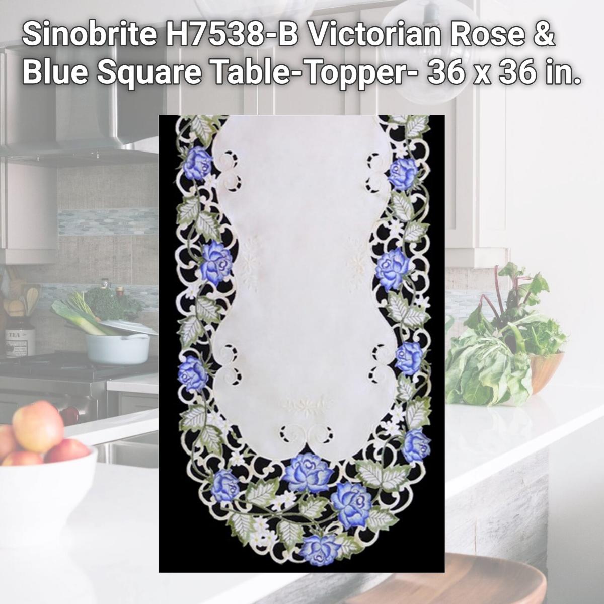 Picture of Sinobrite H7538-B Victorian Rose & Blue Square Table-Topper- 36 x 36 in.