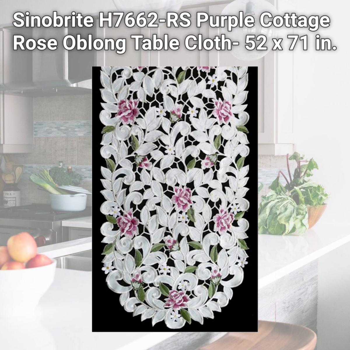 Picture of Sinobrite H7662-RS Purple Cottage Rose Oblong Table Cloth- 52 x 71 in.