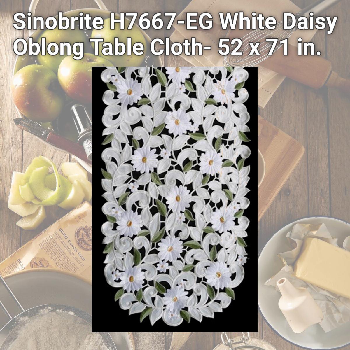 Picture of Sinobrite H7667-EG White Daisy Oblong Table Cloth- 52 x 71 in.