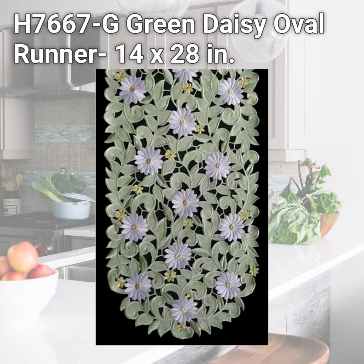 Picture of Sinobrite H7667-G Green Daisy Oval Runner- 14 x 28 in.