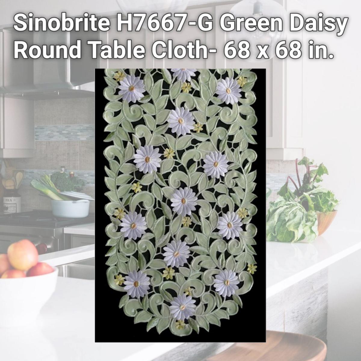 Picture of Sinobrite H7667-G Green Daisy Round Table Cloth- 68 x 68 in.