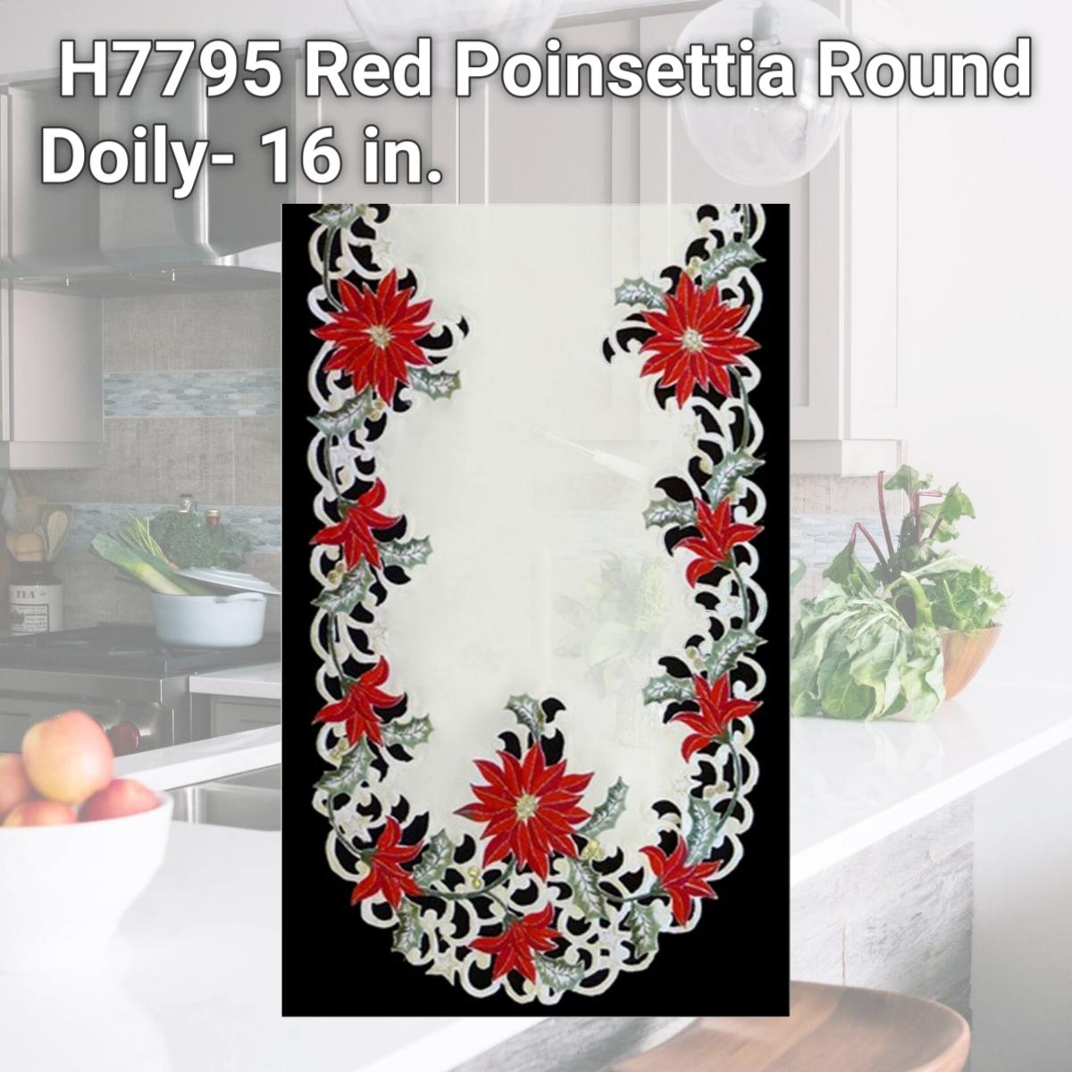 Picture of Sinobrite H7795 Red Poinsettia Round Doily- 16 in.