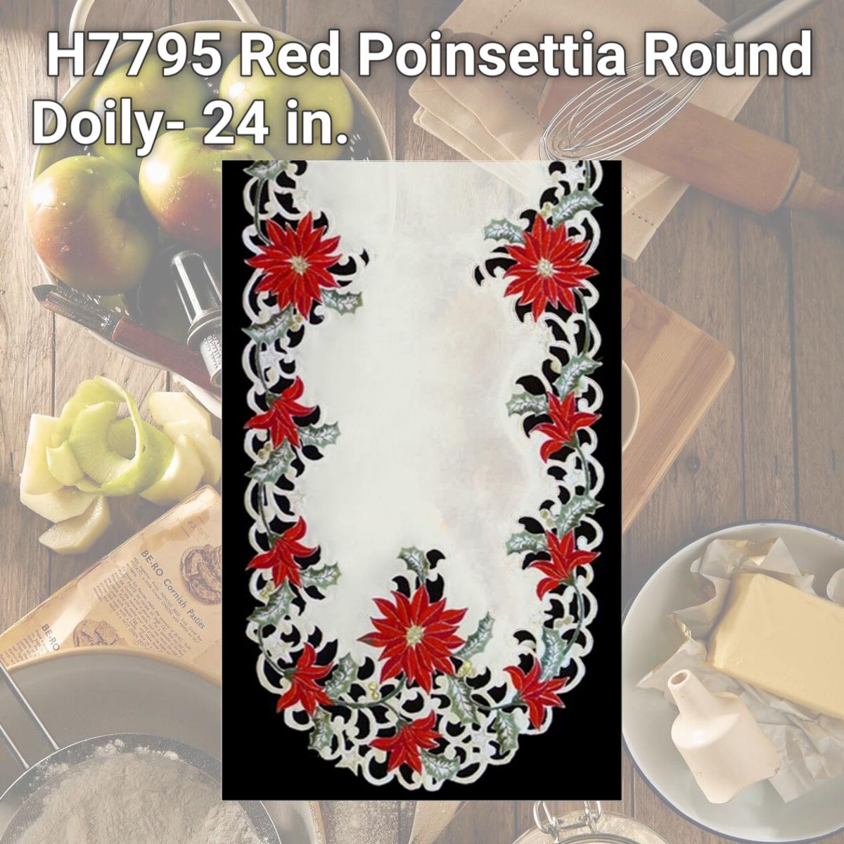 Picture of Sinobrite H7795 Red Poinsettia Round Doily- 24 in.