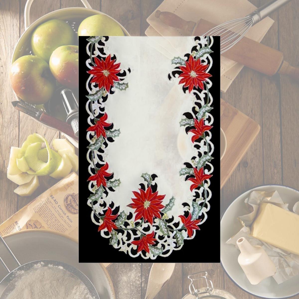 Picture of Sinobrite H7795 Red Poinsettia Oval Runner- 16 x 45 in.
