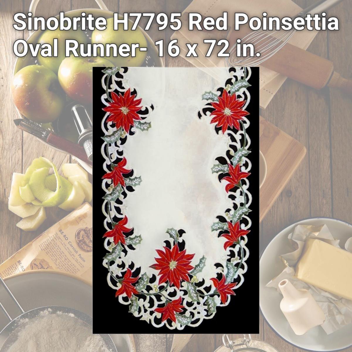 Picture of Sinobrite H7795 Red Poinsettia Oval Runner- 16 x 72 in.