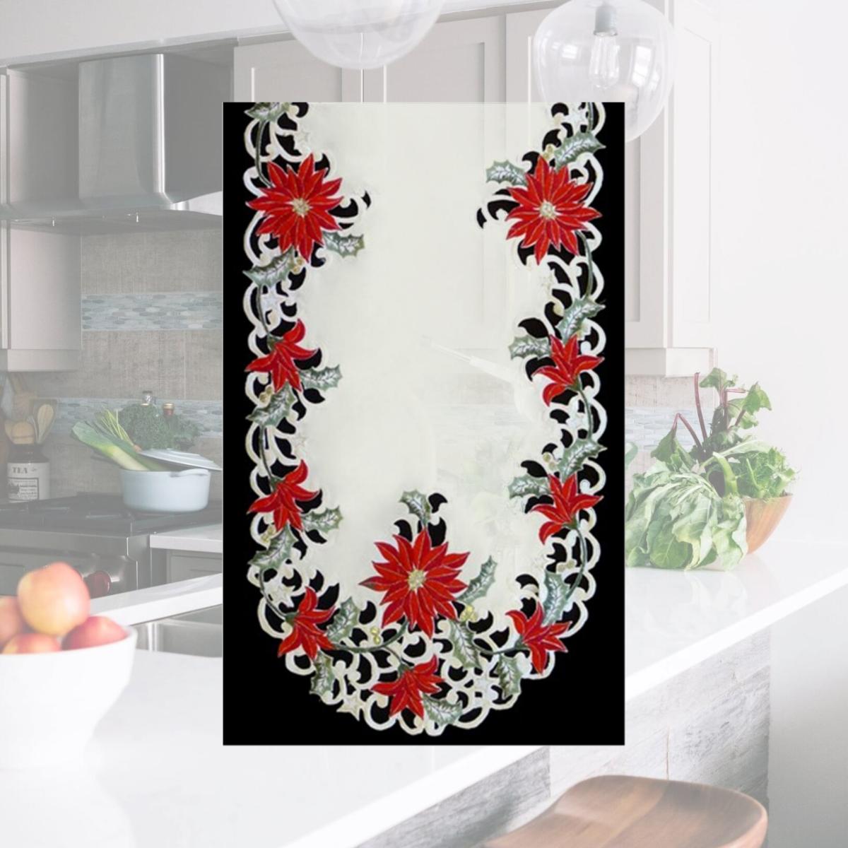 Picture of Sinobrite H7795 Red Poinsettia Oval Runner- 16 x 72 in.